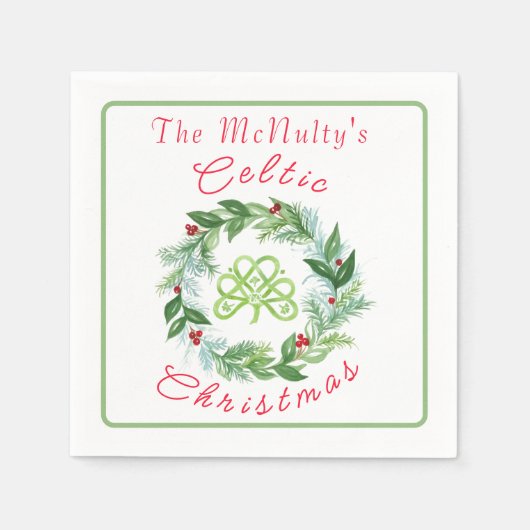 Watercolor Celtic Christmas Wreath PERSONALIZE スタンダードカクテルナプキン (正面)