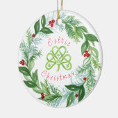 Watercolor Celtic Christmas Wreath PERSONALIZE  セラミックオーナメント (左)