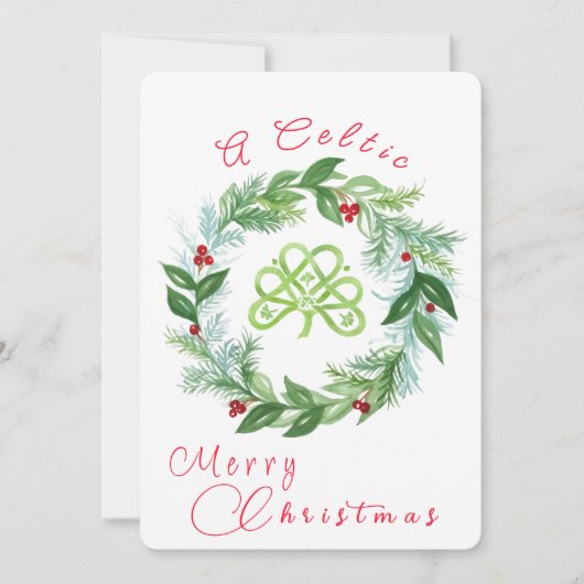 Watercolor Celtic Christmas Wreath PERSONALIZE P シーズンカード (正面)