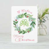 Watercolor Celtic Christmas Wreath PERSONALIZE P シーズンカード (スタンド正面)