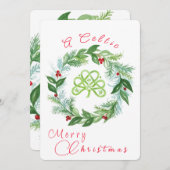 Watercolor Celtic Christmas Wreath PERSONALIZE P シーズンカード (正面/裏面)