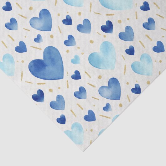 Watercolor Cerulean Hearts & Gold Sparkle 薄葉紙 (詳細)