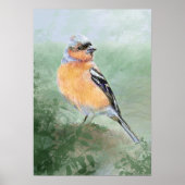 Watercolor Chaffinch Bird  Nature Art ポスター (正面)