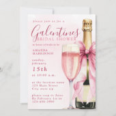 Watercolor Champagne Galentines Bridal Shower 招待状 (正面)