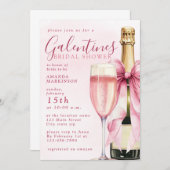 Watercolor Champagne Galentines Bridal Shower 招待状 (正面/裏面)