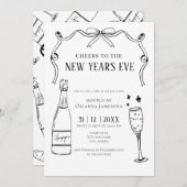 Watercolor Champagne New Year's Eve Party 招待状 (正面/裏面)
