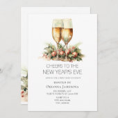 Watercolor Champagne New Year's Eve Party 招待状 (正面/裏面)
