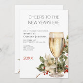 Watercolor Champagne New Year's Eve Party 招待状 (正面/裏面)
