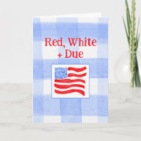 Watercolor Check US Flag Red White Due New Baby 