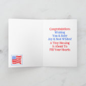 Watercolor Check US Flag Red White Due New Baby  カード (内部)