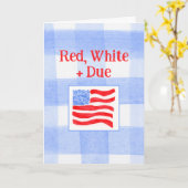 Watercolor Check US Flag Red White Due New Baby  カード (黄色い花)
