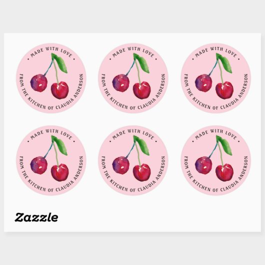 Watercolor Cherries Made With Love Round Sticker ラウンドシール (シート)