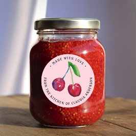 Watercolor Cherries Made With Love Round Sticker ラウンドシール