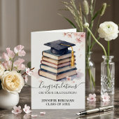 Watercolor Cherry Blossom Book Stack Graduation カード