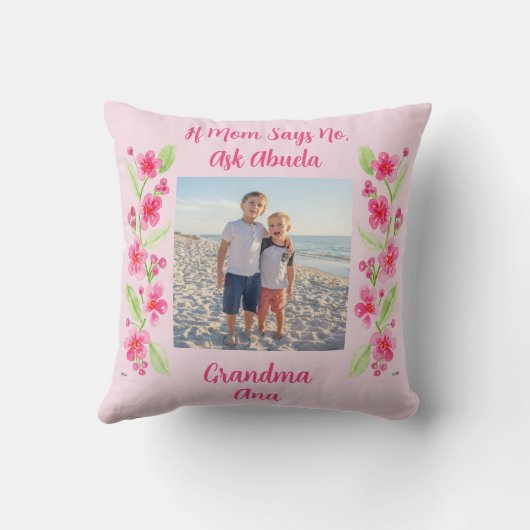 Watercolor Cherry Blossom NONNA Photo PERSONALIZE クッション (裏面)