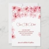 Watercolor Cherry Blossom Photo Wedding セーブザデート (裏面)