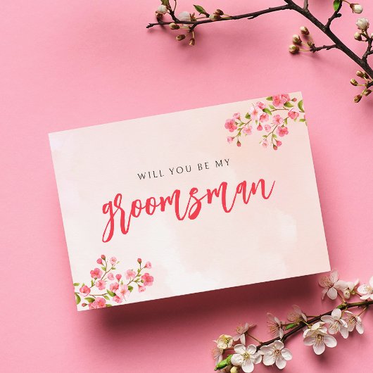 Watercolor Cherry Blossom Spring Groomsman Card サンキューカード