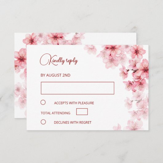 Watercolor Cherry Blossom Wedding 出欠カード (正面/裏面)