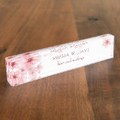 Watercolor Cherry Blossoms Pink Floral デスクネームプレート (側面)