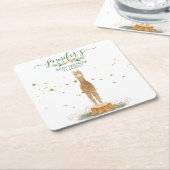 Watercolor Chic Alpaca Baby スクエアペーパーコースター (アングル)