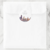 Watercolor Chicago Skyline Destination Wedding ラウンドシール (バッグ)
