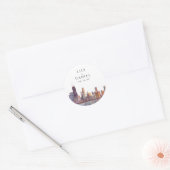 Watercolor Chicago Skyline Destination Wedding ラウンドシール (封筒)