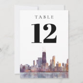 Watercolor Chicago Skyline Table Number 招待状 (正面)