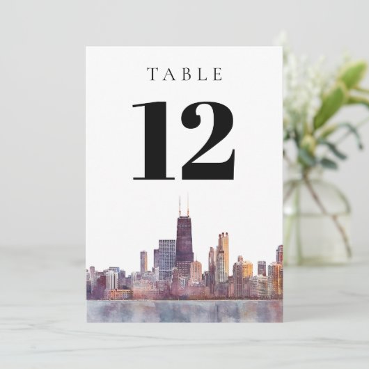 Watercolor Chicago Skyline Table Number 招待状 (スタンド正面)