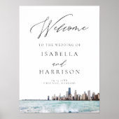 Watercolor Chicago Skyline Wedding Welcome ポスター (正面)