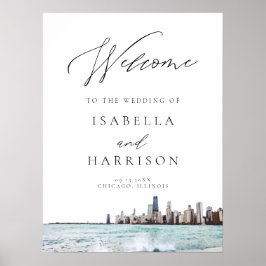 Watercolor Chicago Skyline Wedding Welcome ポスター