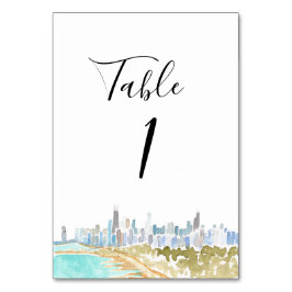 Watercolor Chicago Wedding Table Numbers テーブルナンバー