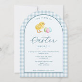 Watercolor Chick And Eggs Blue Easter Brunch 招待状 (正面)