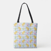 Watercolor Chick And Eggs On Blue Gingham Pattern トートバッグ (裏面)