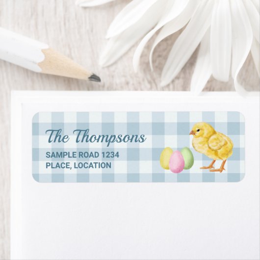 Watercolor Chick And Eggs On Blue With Text ラベル (インサイチュ)