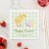 Watercolor Chick And Eggs On Green Happy Easter スタンダードランチョンナプキン (インサイチュ)