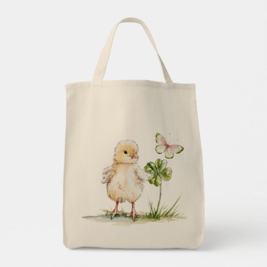 Watercolor Chick With Four-Leaf Clover トートバッグ (裏面)