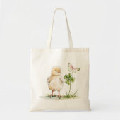 Watercolor Chick With Four-Leaf Clover  トートバッグ (正面)