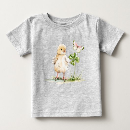 Watercolor Chick With Four-Leaf Clover  ベビーTシャツ (正面)