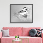 Watercolor Chickadee Bird Pine Cone Nature Art キャンバスプリント (インサイチュ (リビング))