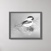 Watercolor Chickadee Bird Pine Cone Nature Art キャンバスプリント (正面)