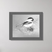 Watercolor Chickadee Bird Pine Cone Nature Art キャンバスプリント (正面)