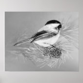 Watercolor Chickadee Bird Pine Cone Nature Art ポスター (正面)