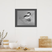 Watercolor Chickadee Bird Pine Cone Nature Art ポスター (キッチン)