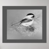 Watercolor Chickadee Bird Pine Cone Nature Art ポスター (正面)