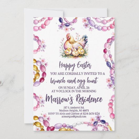 Watercolor Chicken & Chicks Hen Editable Easter 招待状 (正面)