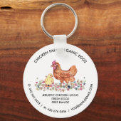 Watercolor Chicken Farm Logo | Organic Fresh Eggs  キーホルダー (正面)