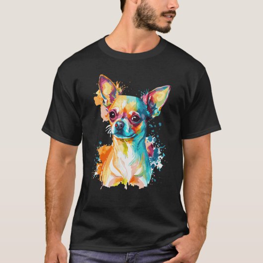 Watercolor Chihuahua Cute Colorful Pet Dog Tシャツ (正面)