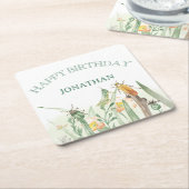 Watercolor Child's Bug Insect Birthday スクエアペーパーコースター (アングル)