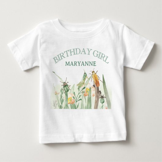 Watercolor Child's Bug Insect Birthday ベビーTシャツ (正面)