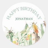 Watercolor Child's Bug Insect Birthday ラウンドシール (正面)